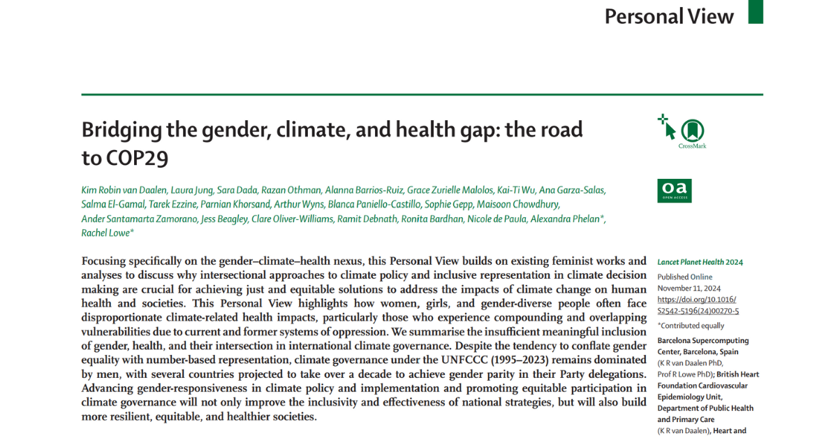 Bridging the gen­der, cli­ma­te, and health gap: the road to COP29