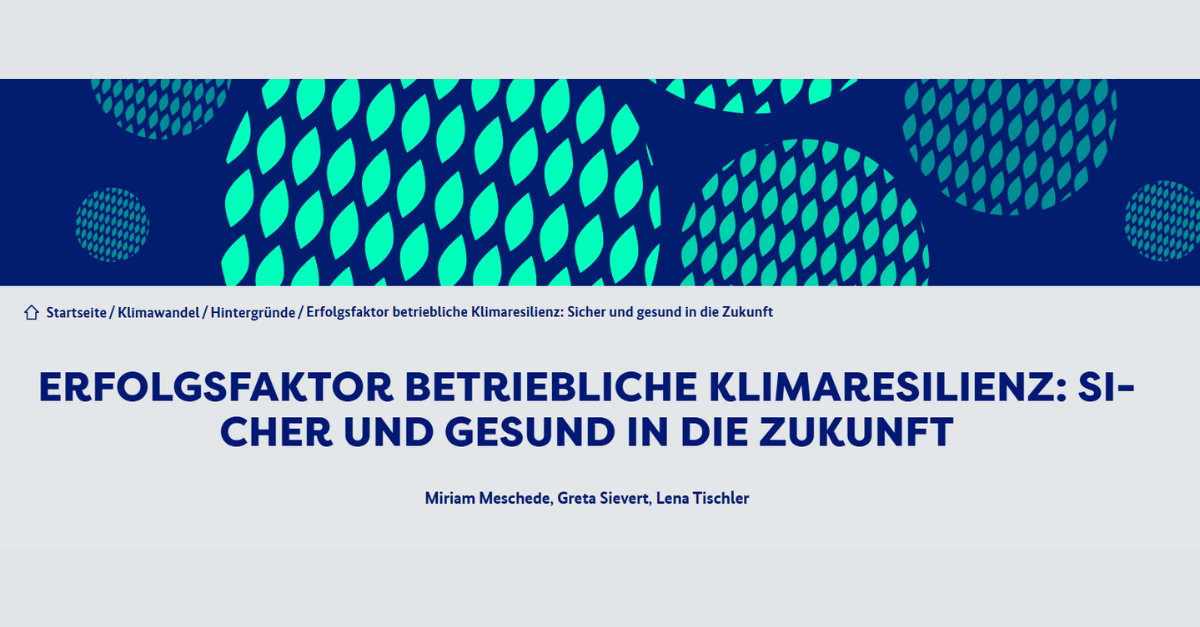 Erfolgs­fak­tor betrieb­li­che Kli­ma­re­si­li­enz — neu­er Arti­kel zeigt: Kli­ma­schutz und ‑anpas­sung in Unter­neh­men loh­nen sich.