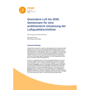 Titelseite des Policy Briefs 'Gesündere Luft bis 2030: Gemeinsam für eine ambitionierte Umsetzung der Luftqualitätsrichtlinie'